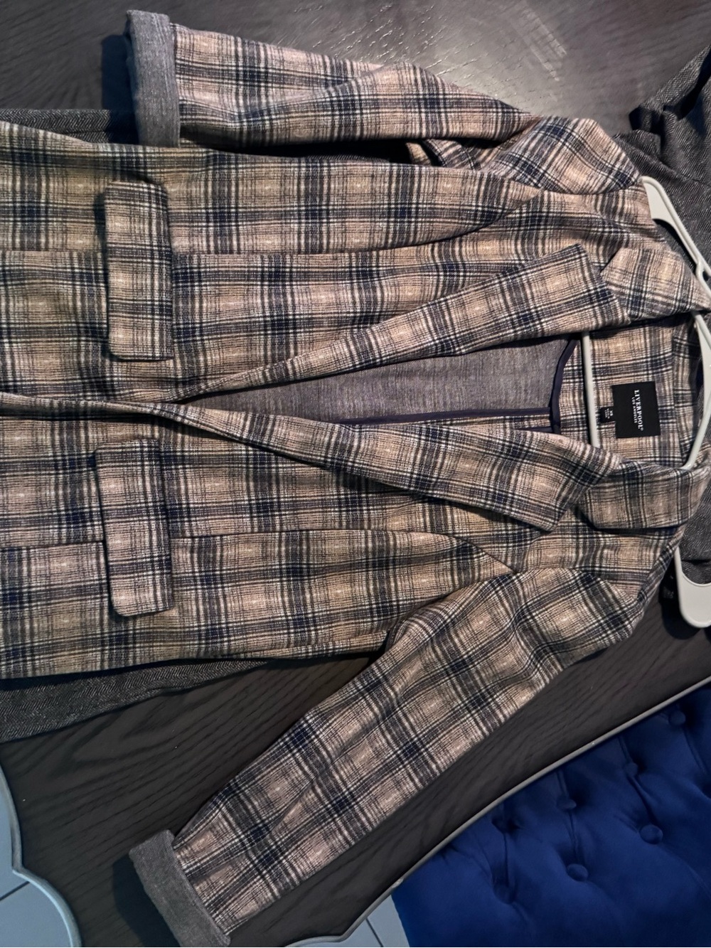 Liverpool Plaid Blazer in Gray and Navy Tones